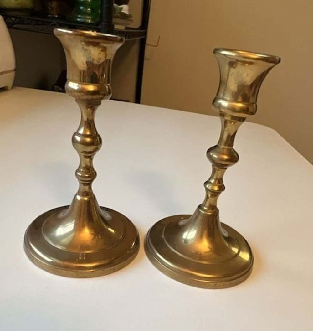Holi Brass Candlestick Pair Made in India 5.5”